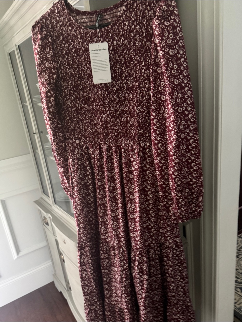 PrettyGarden Burgundy Floral Midi Dress - Picture 2 of 7